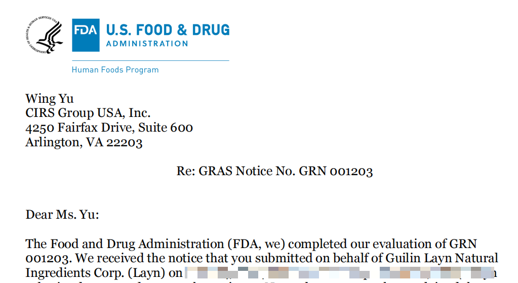 US,FDA,GRAS,Notification,Case,CIRS,Food