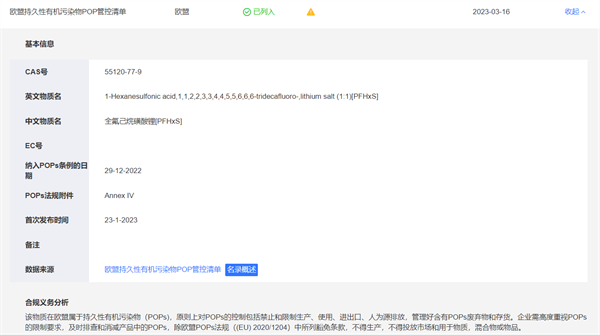 化规通,化学品,合规资讯,PFAS,全球化学品名录