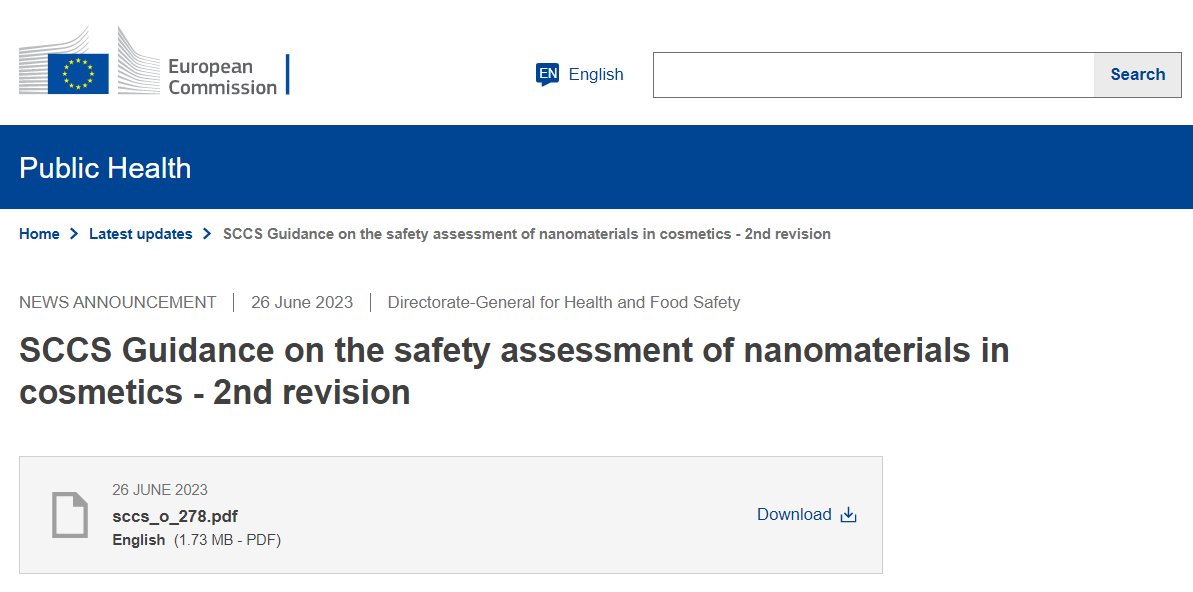 欧盟SCCS,化妆品,纳米材料,安全性评