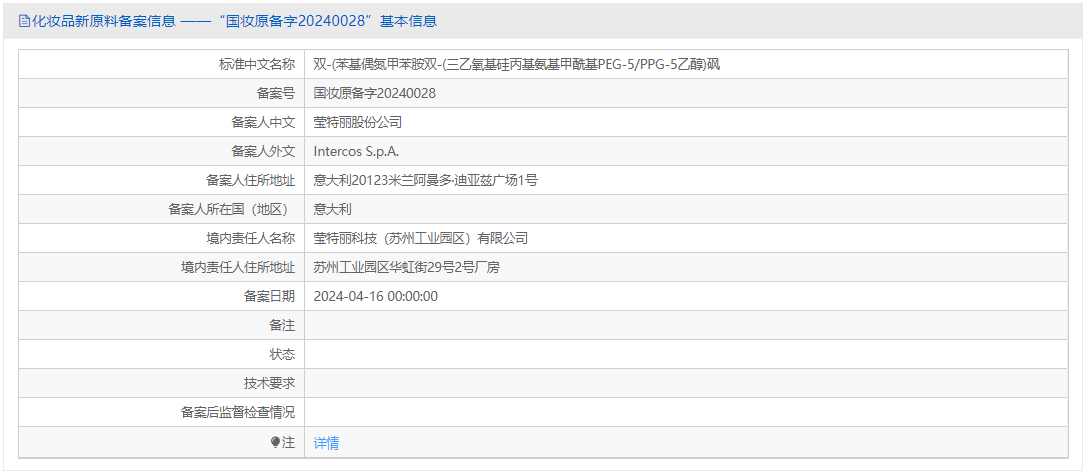 瑞旭集团,企业,化妆品,新原料,备案号